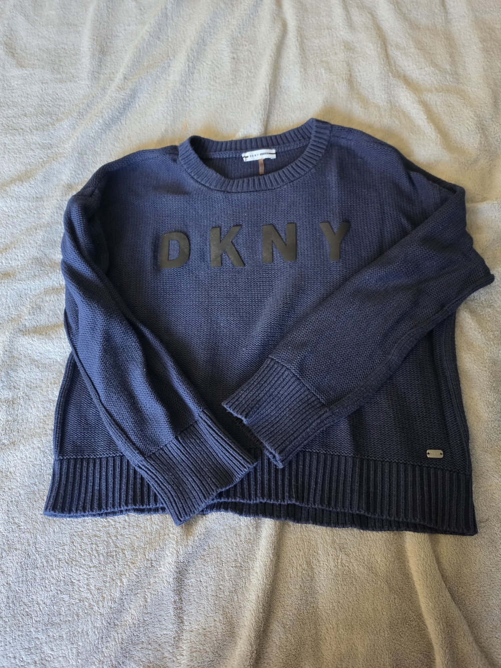 DKNY Navy Crewneck Sweatshirt with Raised Logo